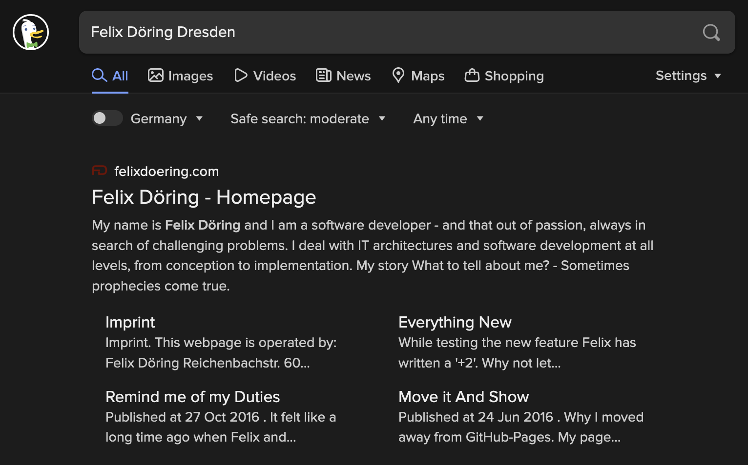 Screenshot of this pages searchresults in DuckDuckGo